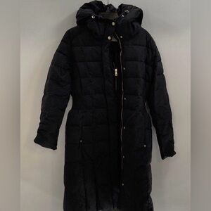 Cole Haan, Coat Black Quilted Hooded Full Zip Long Puffer Jacket Size L, EUC